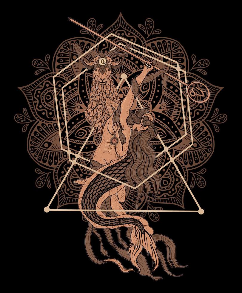 ilustração símbolo do zodíaco de Capricórnio com design de camiseta vetor