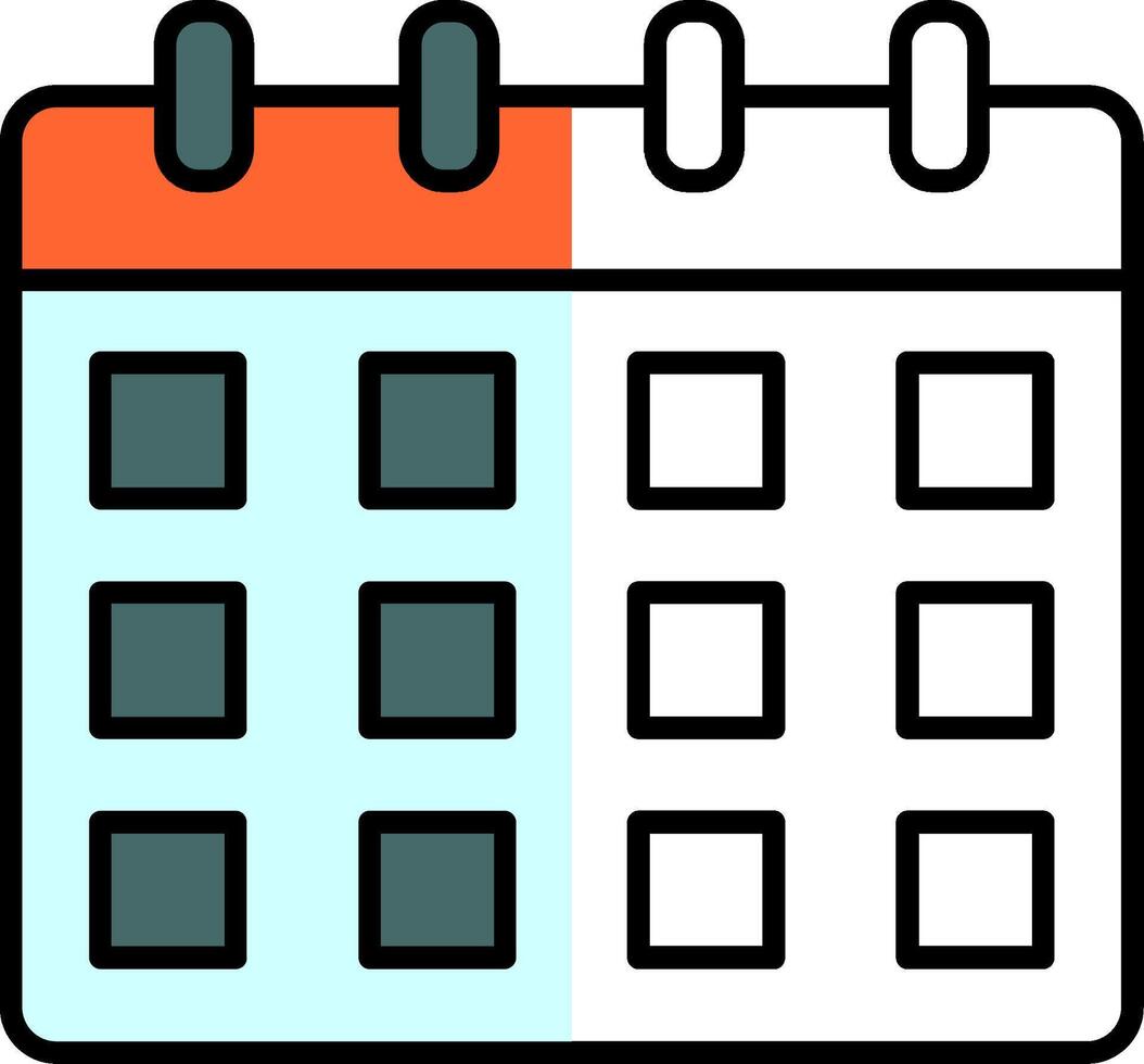 calendário preenchidas metade cortar ícone vetor