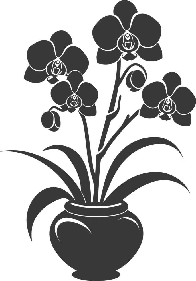 ai gerado silhueta orquídea flor dentro a vaso Preto cor só vetor