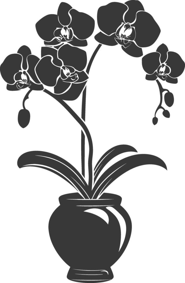 ai gerado silhueta orquídea flor dentro a vaso Preto cor só vetor