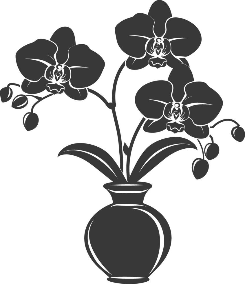 ai gerado silhueta orquídea flor dentro a vaso Preto cor só vetor
