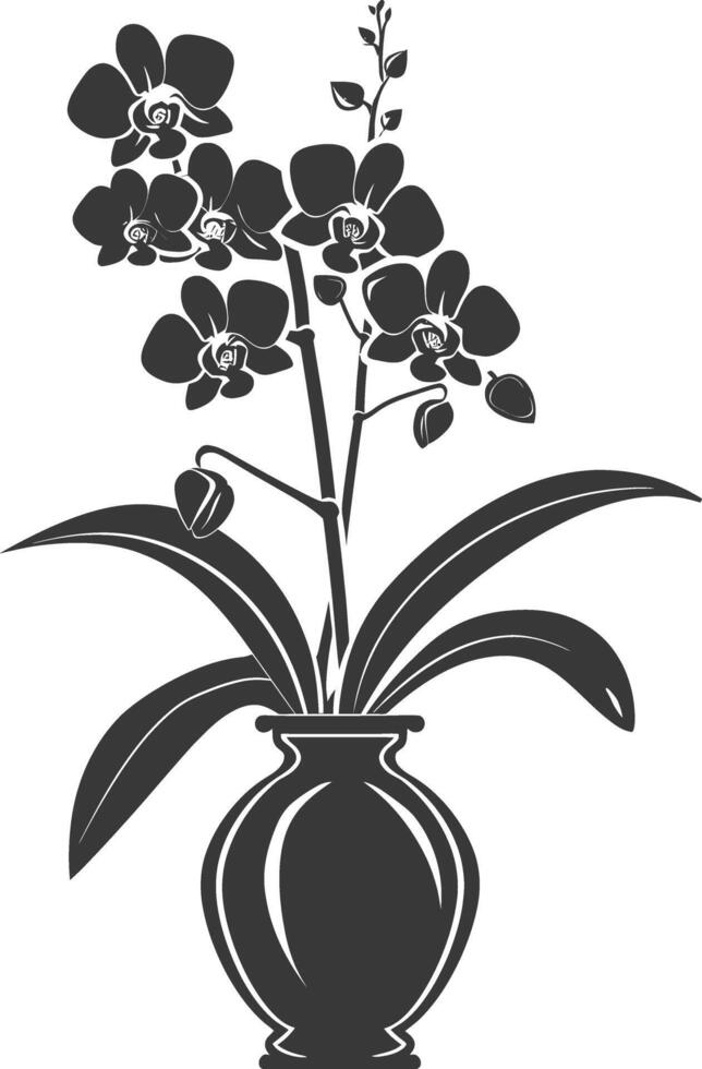 ai gerado silhueta orquídea flor dentro a vaso Preto cor só vetor