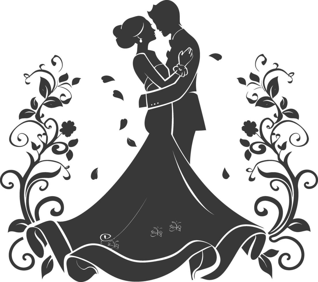 ai gerado silhueta elementos do a noiva e noivo para Casamento convites estão Preto só vetor