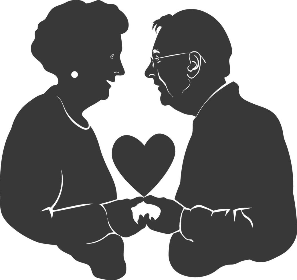 ai gerado silhueta idosos casal segurando coração símbolo Preto cor só vetor