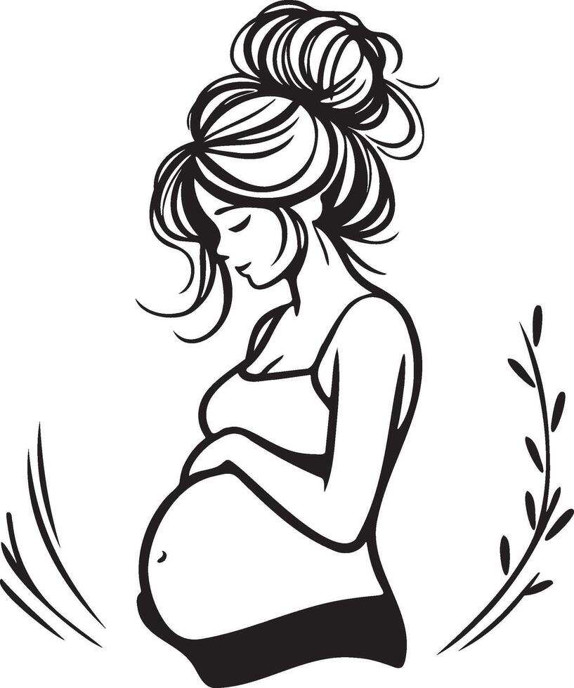 grávida mulher linha arte. vetor