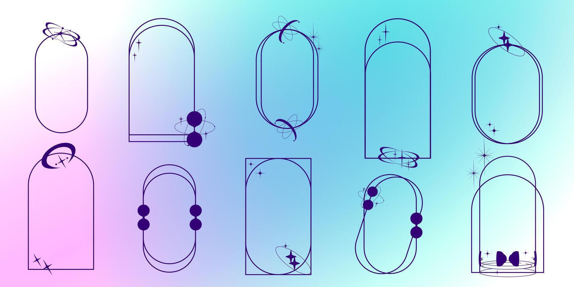 estético quadro, Armação mínimo elemento definir. ano 2000 gráfico forma com Estrela e linha. estético gradiente vecor ilustração. geométrico arco para moderno Projeto. meio século estilo vetor