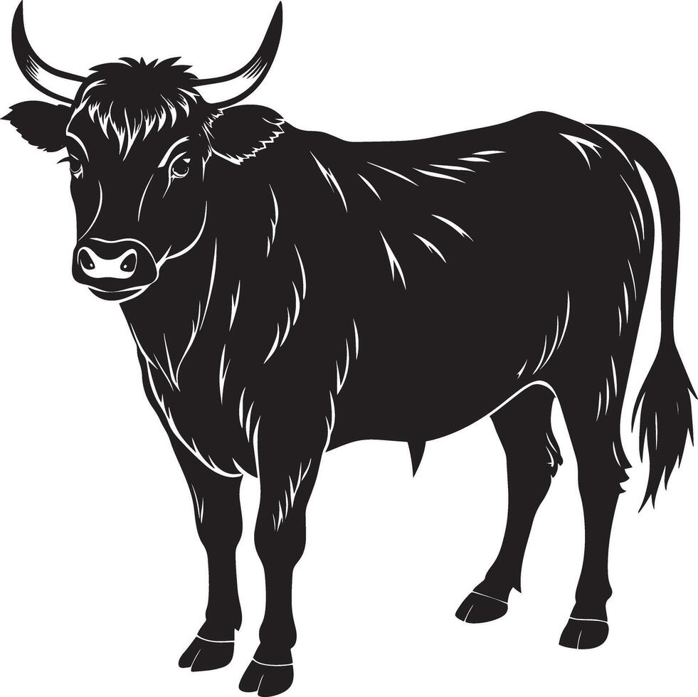 Preto e branco imagem do uma vaca em uma branco fundo. vetor