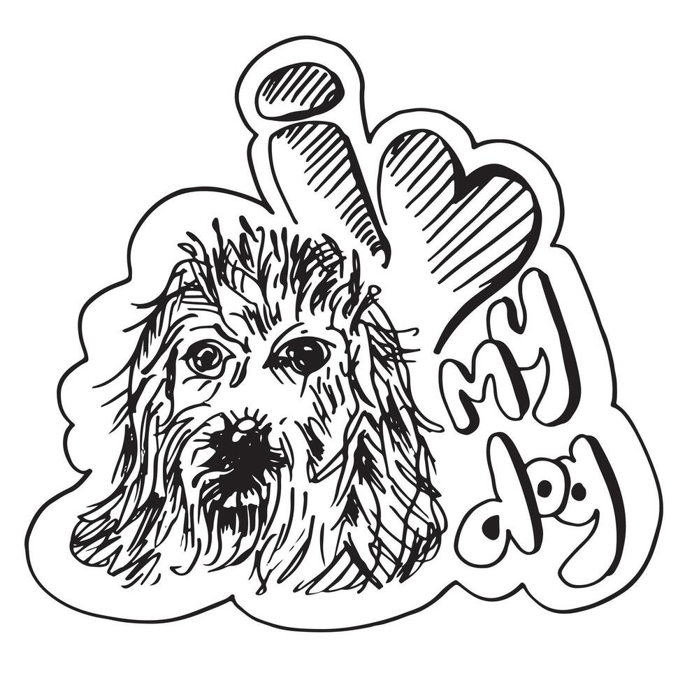 mão desenhando do fofa cachorro e coração para Projeto conceito vetor