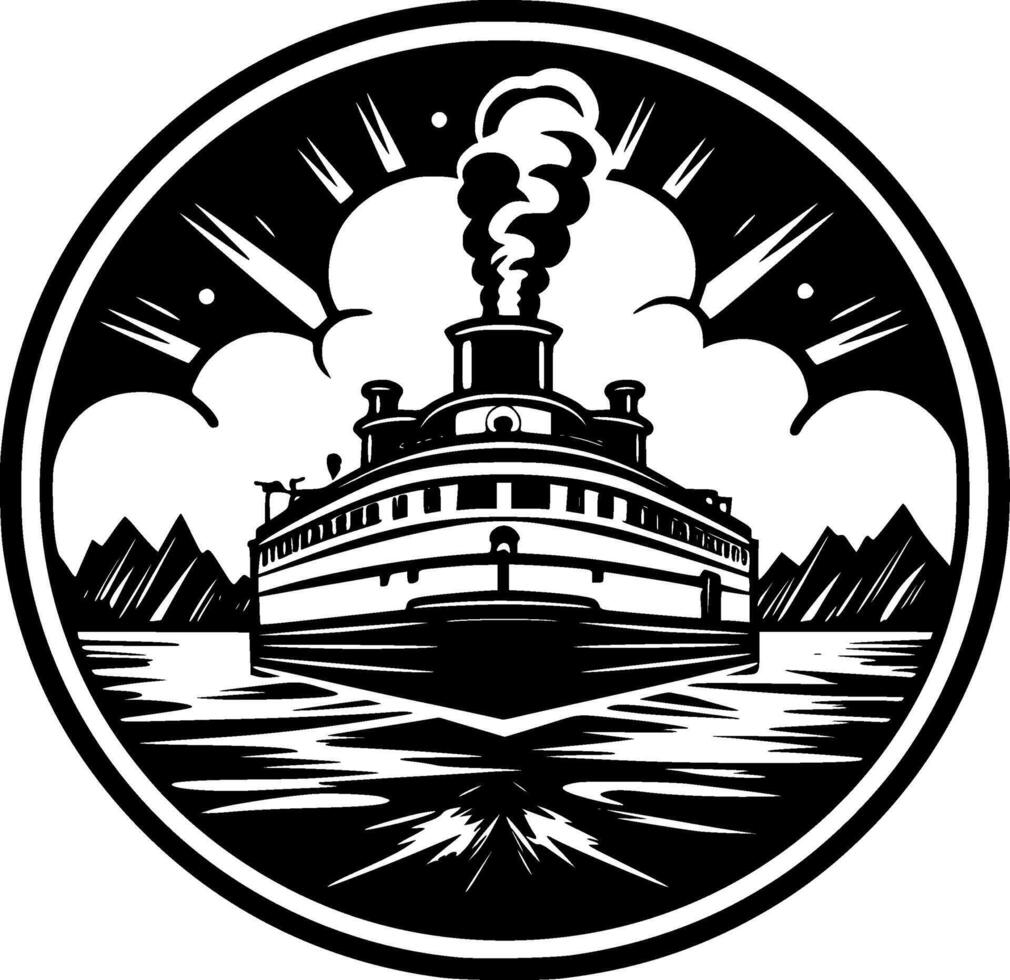 barco - Preto e branco isolado ícone - ilustração vetor