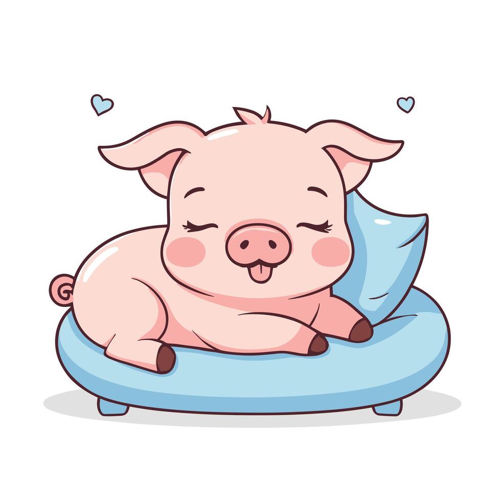 dormindo porco com minúsculo corações por aí desenho animado ilustração vetor
