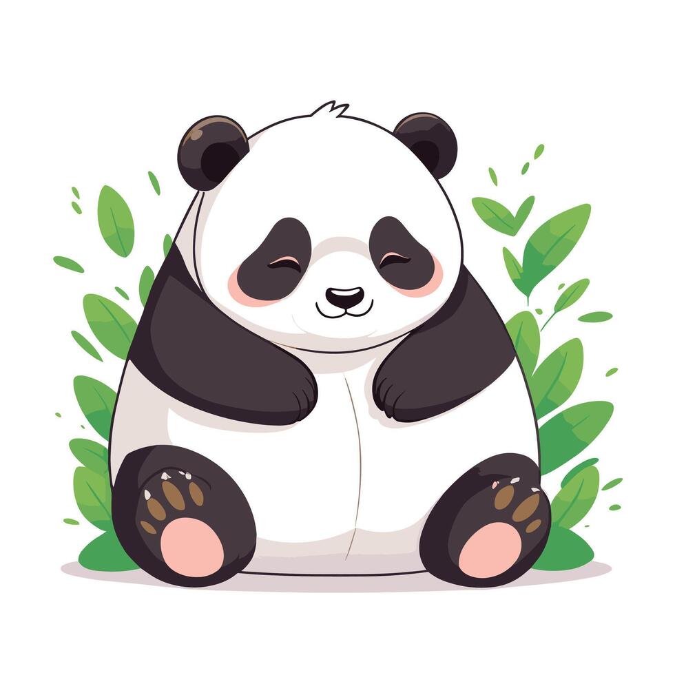 preguiçoso panda desenho animado dormindo deitado em a chão vetor