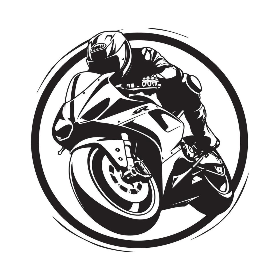 corrida motocicleta logotipo em branco fundo. superbike monocromático emblema. vetor