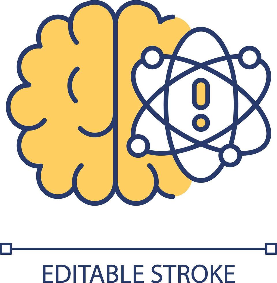 cérebro anatomia, Atenção amarelo placa rgb cor ícone. neurocognitivo humano órgão estrutura. consciência biologia. isolado ilustração. simples preenchidas linha desenho. editável acidente vascular encefálico vetor