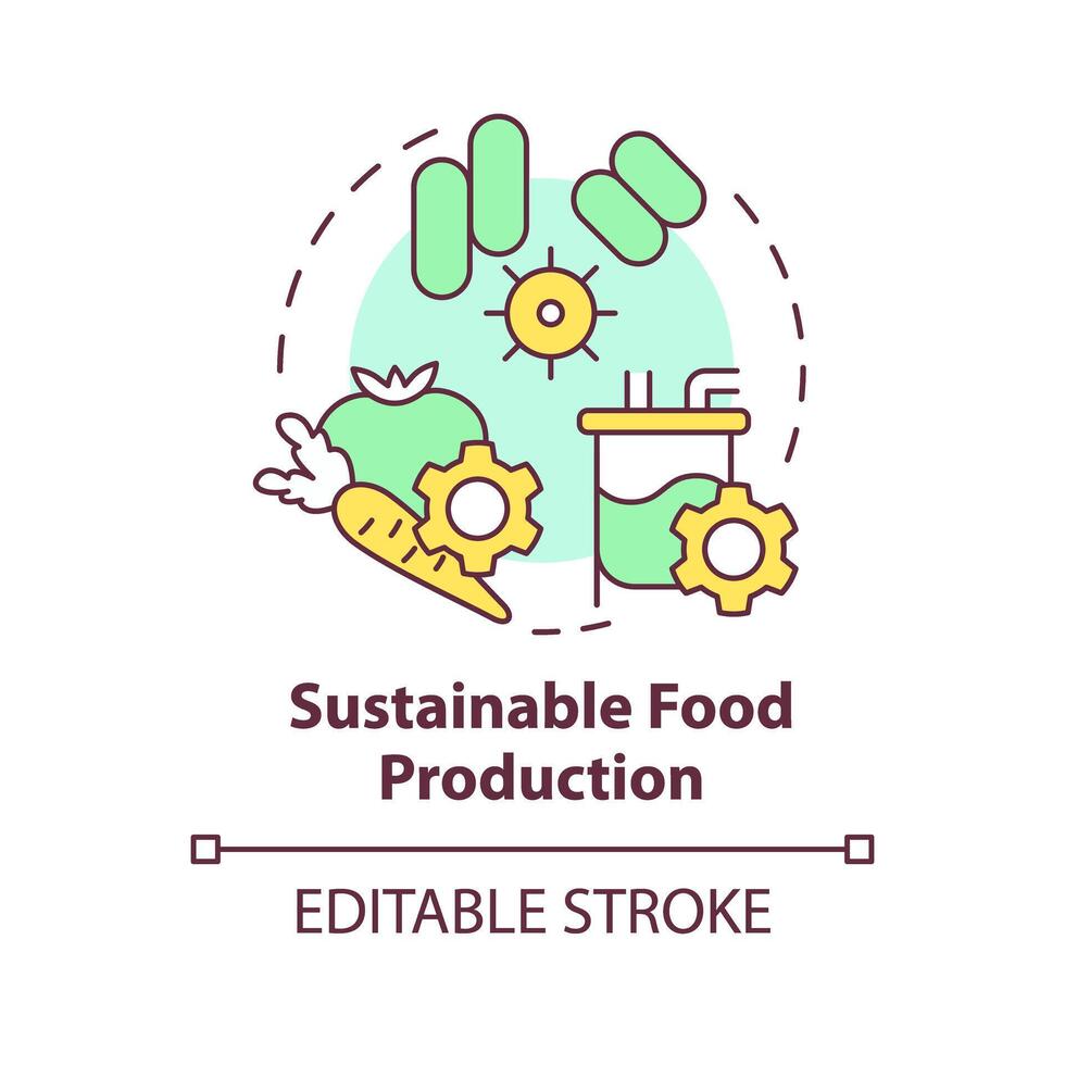 sustentável Comida Produção multi cor conceito ícone. Comida indústria padrões. alternativo proteínas. volta forma linha ilustração. abstrato ideia. gráfico Projeto. fácil para usar dentro artigo, blog postar vetor