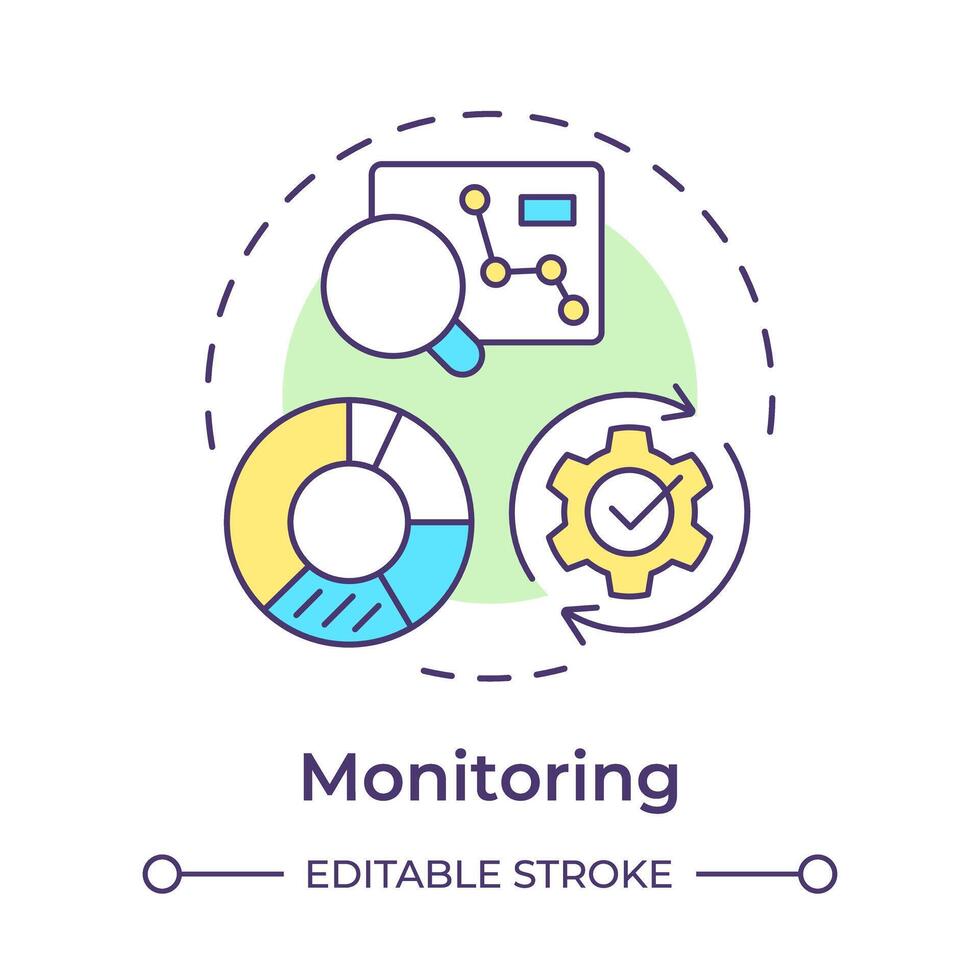 bpm monitoramento multi cor conceito ícone. automação ferramentas, desempenho Métricas. tempo real dados. volta forma linha ilustração. abstrato ideia. gráfico Projeto. fácil para usar dentro infográfico, artigo vetor