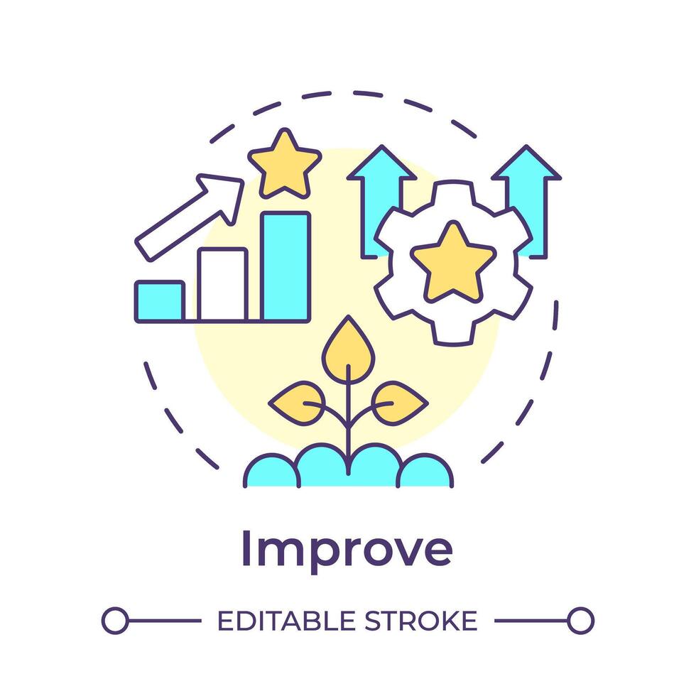 dmaic melhorar Estágio multi cor conceito ícone. solução desenvolvimento, lucratividade. operacional eficiência. volta forma linha ilustração. abstrato ideia. gráfico Projeto. fácil para usar dentro infográfico vetor