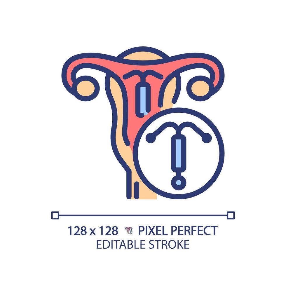 intra-uterino dispositivo rgb cor ícone. gravidez prevenção, nascimento ao controle implantar. médico tecnologia, reprodutivo saúde. isolado ilustração. simples preenchidas linha desenho. editável acidente vascular encefálico vetor