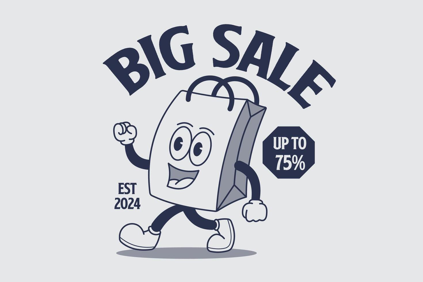 grande venda bandeira com compras saco desenho animado personagem ilustração. grande venda especial oferta vetor