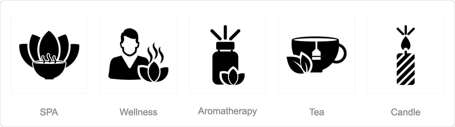 uma conjunto do 5 beleza e spa ícones Como spa, bem-estar, aromaterapia vetor