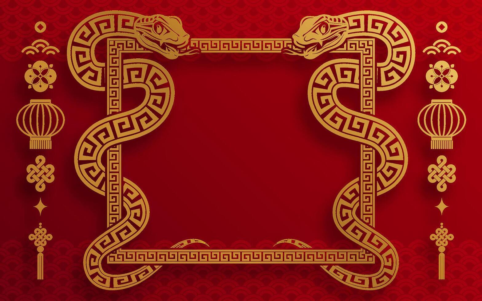 feliz chinês Novo ano 2025 a serpente zodíaco placa com flor, lanterna, asiático elementos vermelho papel cortar estilo em cor fundo. vetor