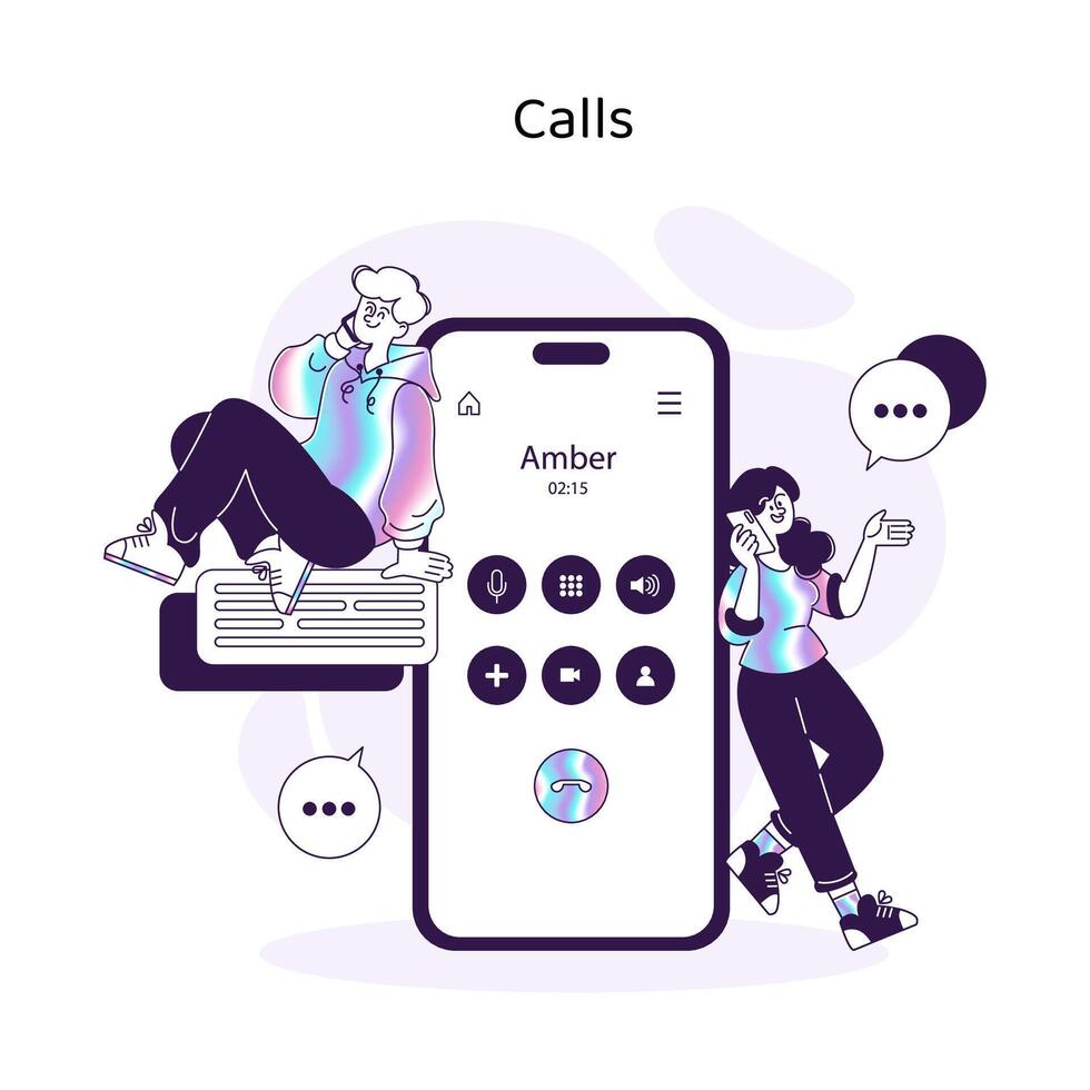 indivíduos se empenhar dentro uma telefone conversação, retratado Próximo para uma Smartphone interface vetor