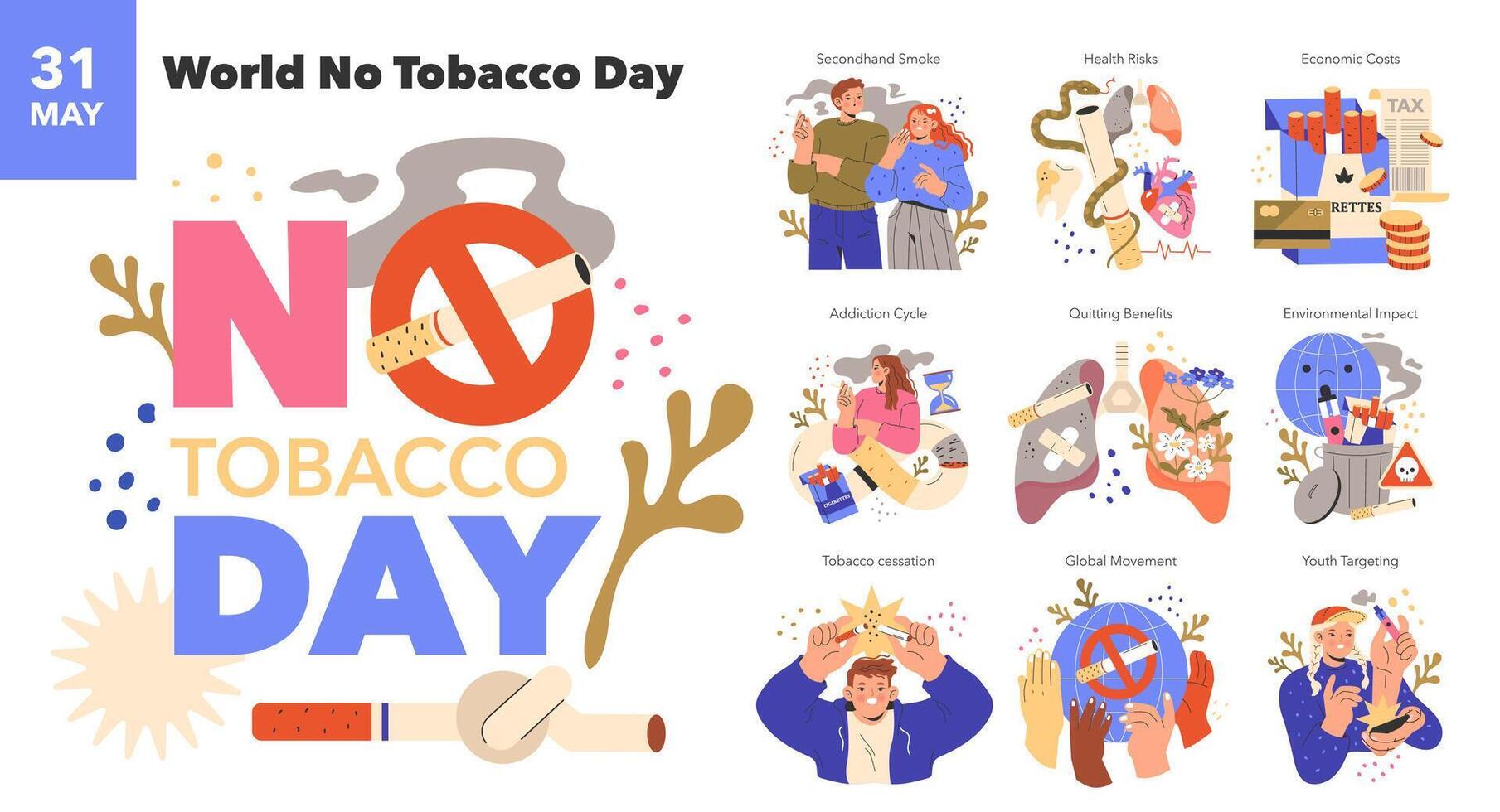 não tabaco dia plano ilustração vetor