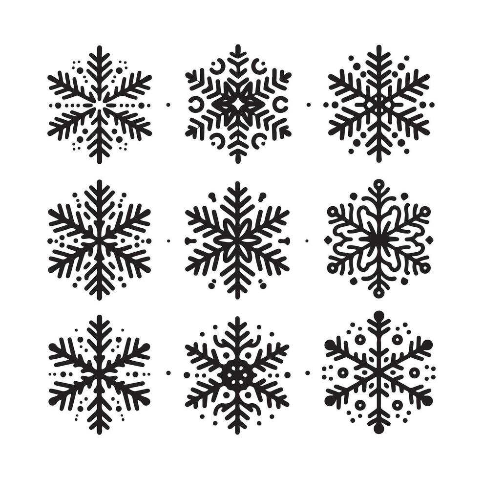 flocos de neve coleção ícone silhueta estilo elemento vetor