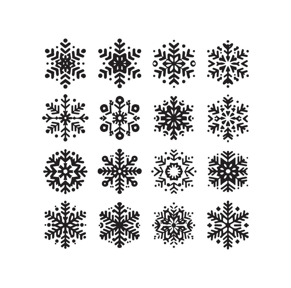 flocos de neve coleção ícone silhueta estilo elemento vetor