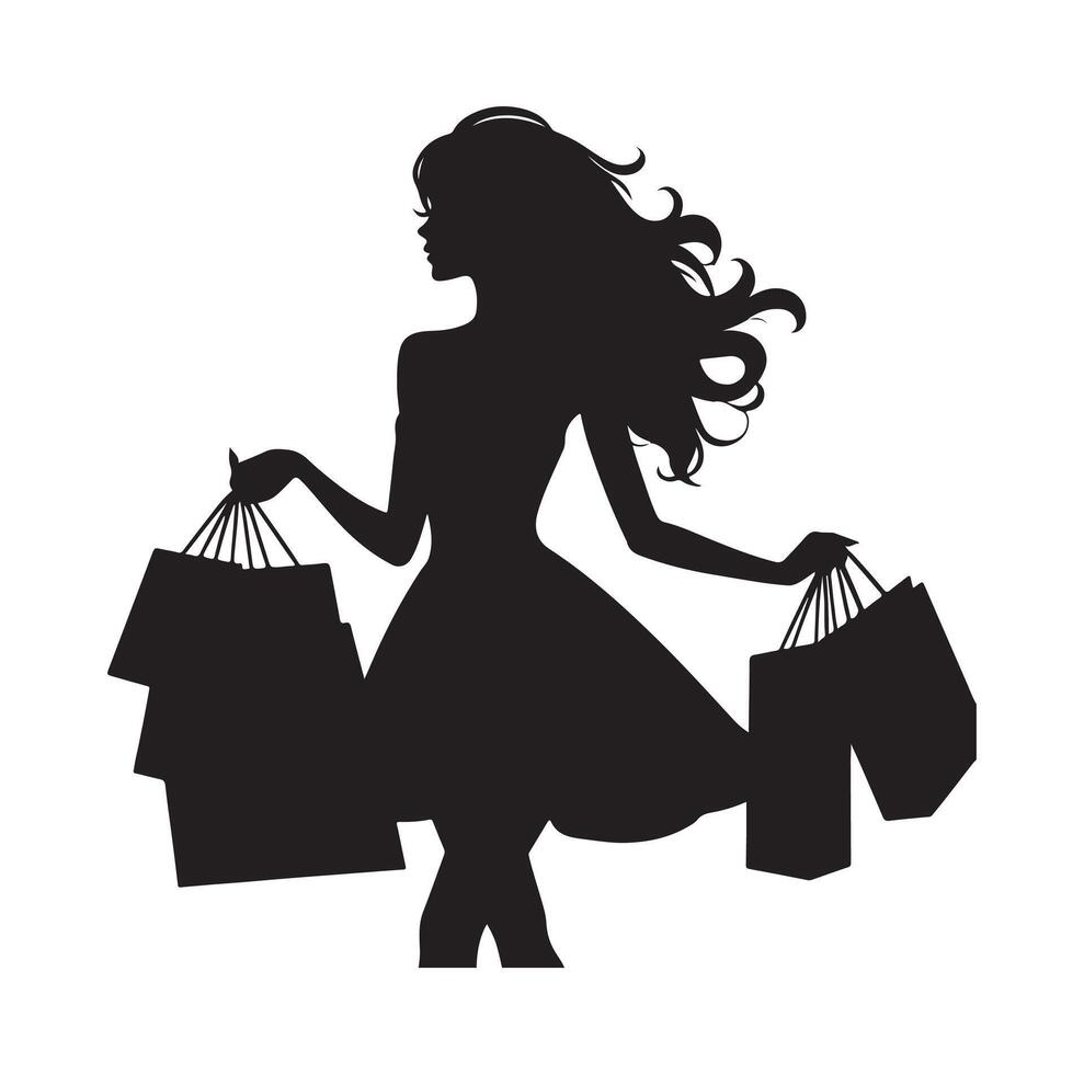 compras menina silhueta ilustração vetor