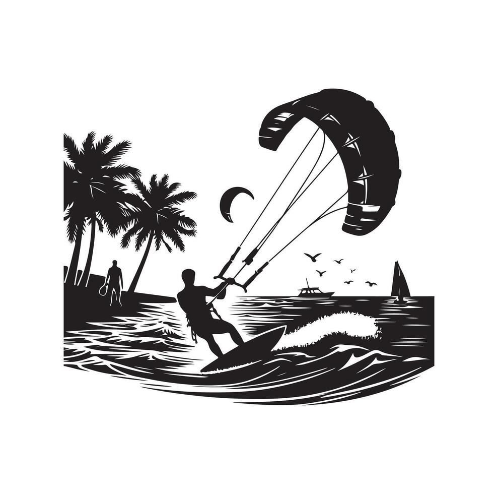 kitesurf silhueta ilustração ícone vetor