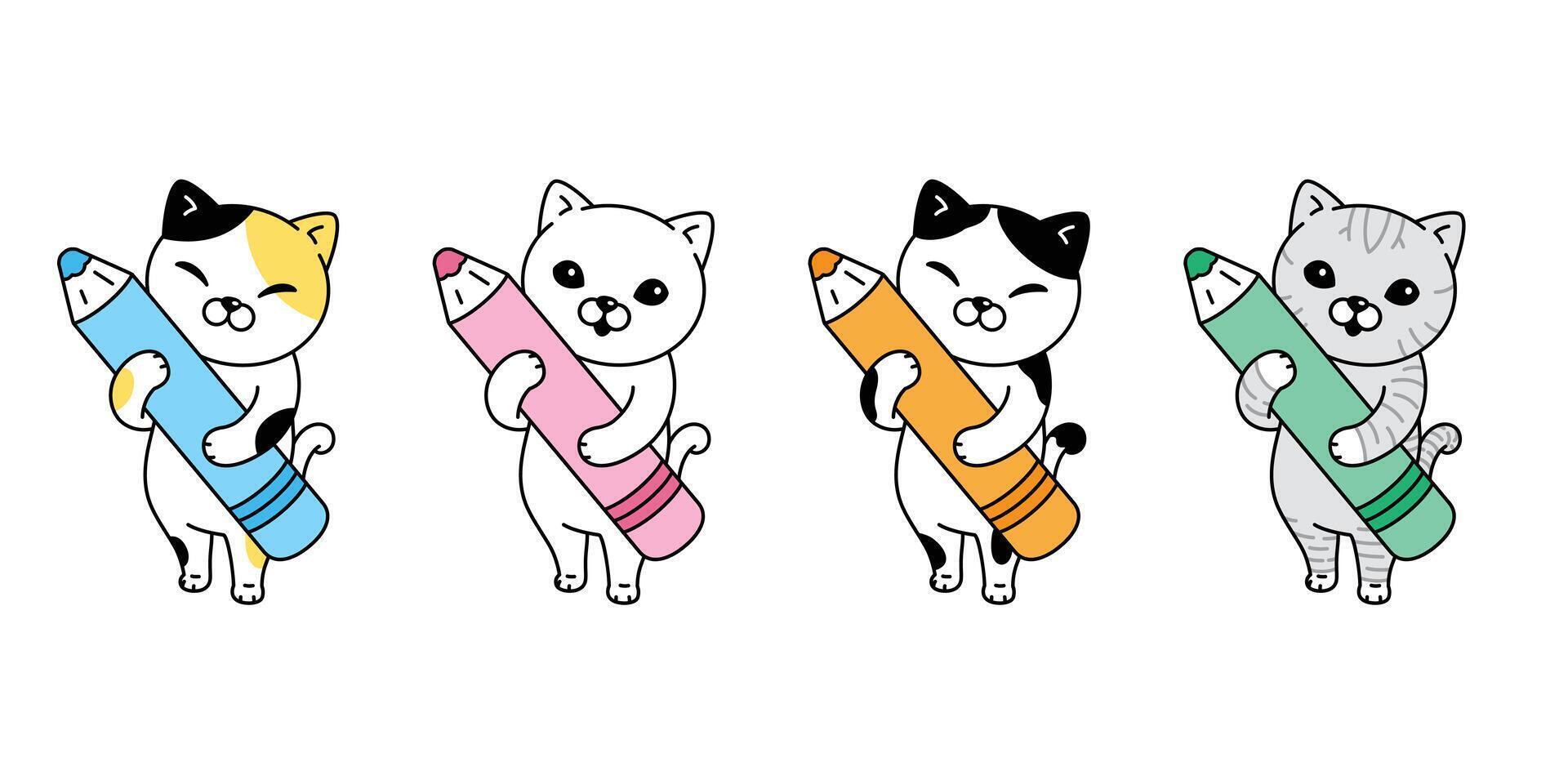 gato gatinho chita ícone lápis cor pintura animal desenho animado personagem símbolo cachecol ilustração rabisco Projeto vetor