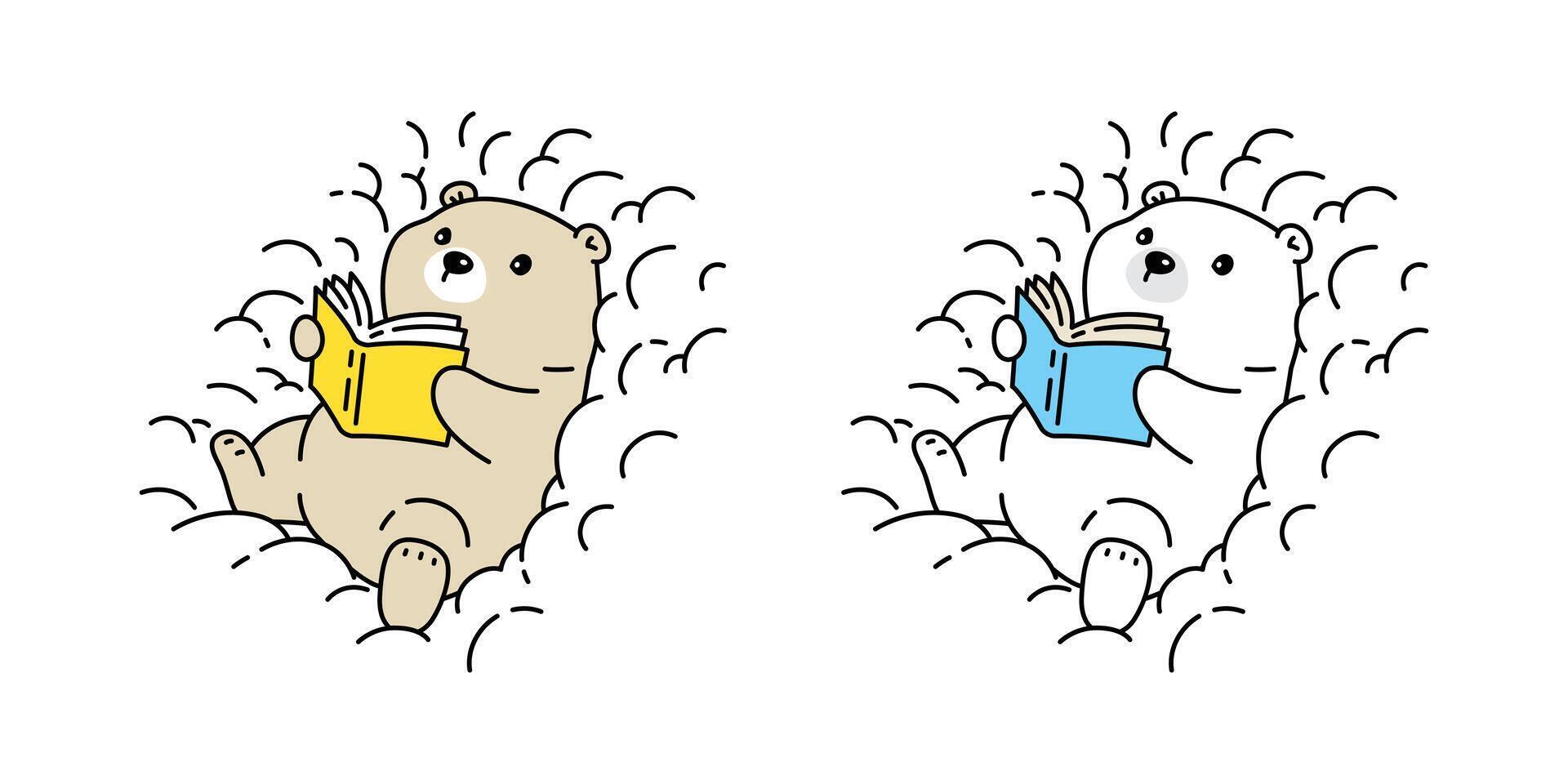 Urso polar Urso lendo livro ícone logotipo Urso de pelúcia nuvem desenho animado personagem símbolo ilustração rabisco Projeto vetor