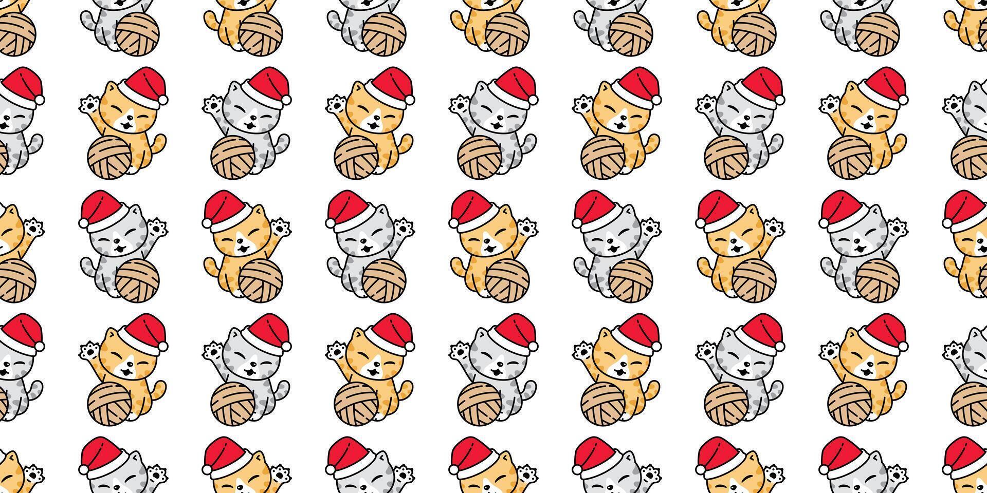 gato desatado padronizar Natal santa claus chapéu gatinho desenho animado repetir papel de parede telha fundo cachecol isolado ilustração rabisco Projeto vetor