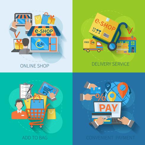 Compras E-commerce Flat vetor