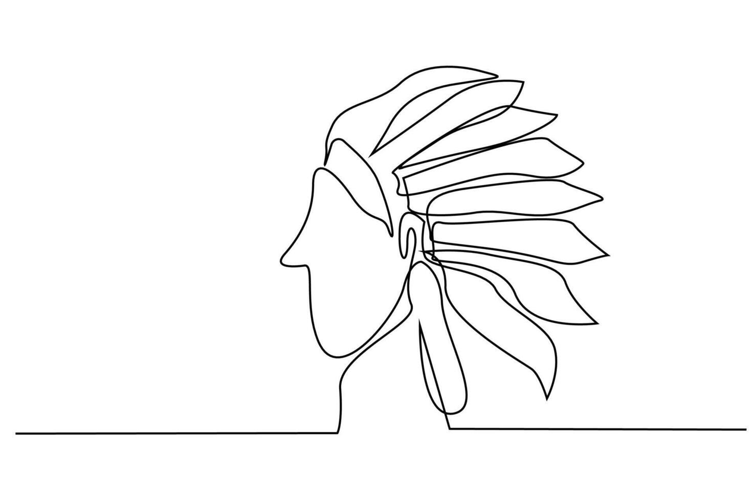 nativo americano tradicional traje medieval homem pessoa Águia encosto de cabeça 1 linha arte Projeto vetor