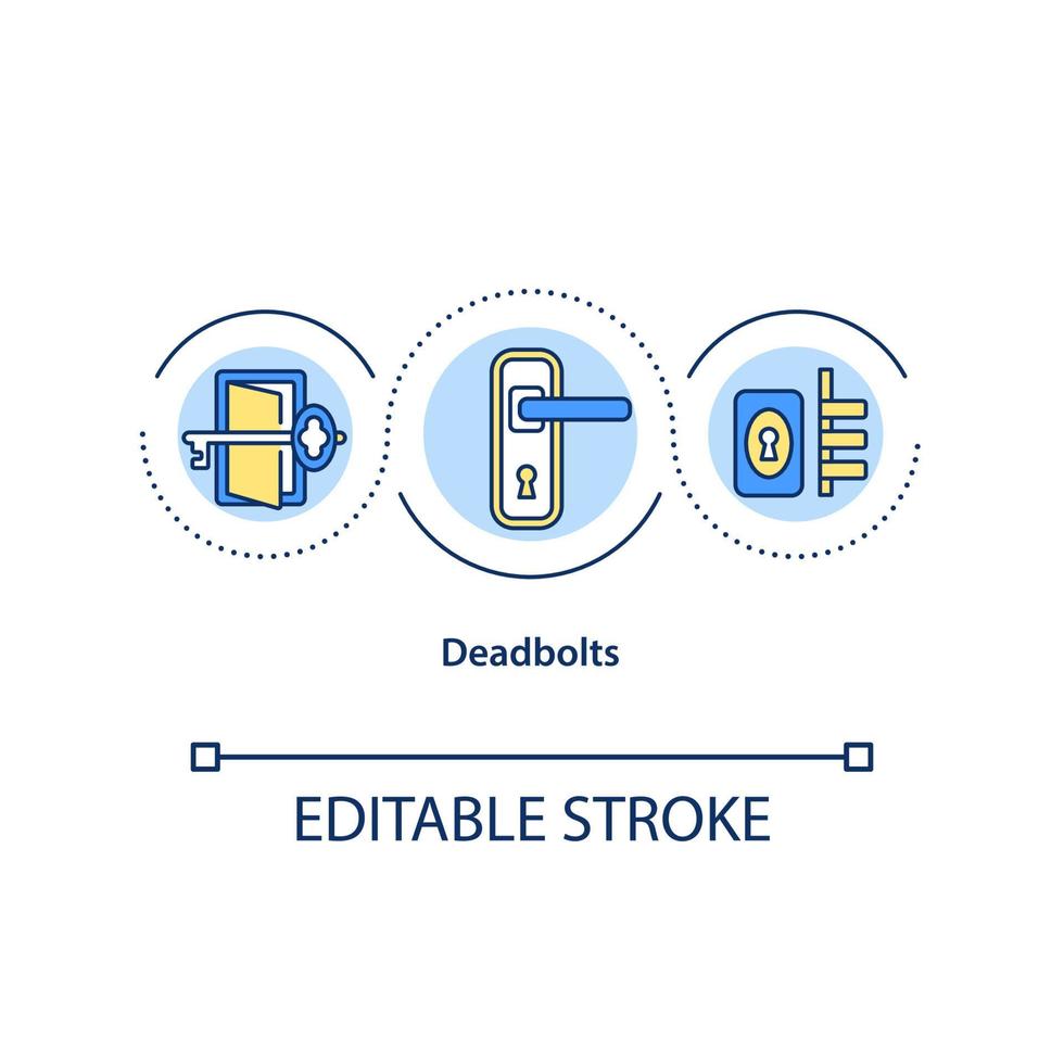 ícone do conceito de deadbolts. ilustração de linha fina de ideia abstrata de mecanismo de bloqueio. segurança doméstica e prevenção de roubos. ferramenta de segurança. desenho de cor de contorno isolado vetor. curso editável vetor