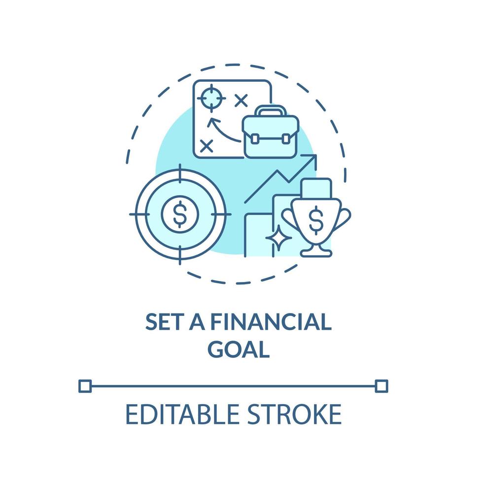 ícone do conceito de planejamento financeiro. Apontar para ilustração de linha fina de ideia abstrata de pensão segura. criação de orçamento. listar e apontar para os alvos. desenho de cor de contorno isolado vetor. curso editável vetor