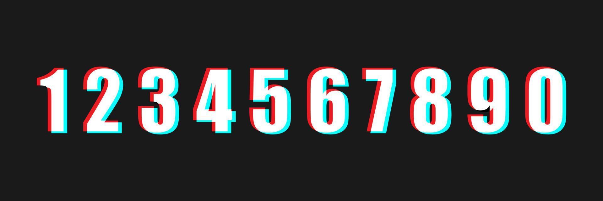 conjunto de números em fundo preto. Fonte de efeito 3D. sinal azul vermelho. vetor
