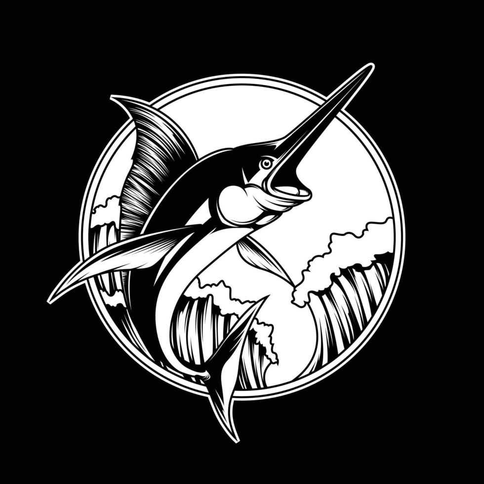 vetor preto e branco do logotipo do clube de pesca do marlin preto