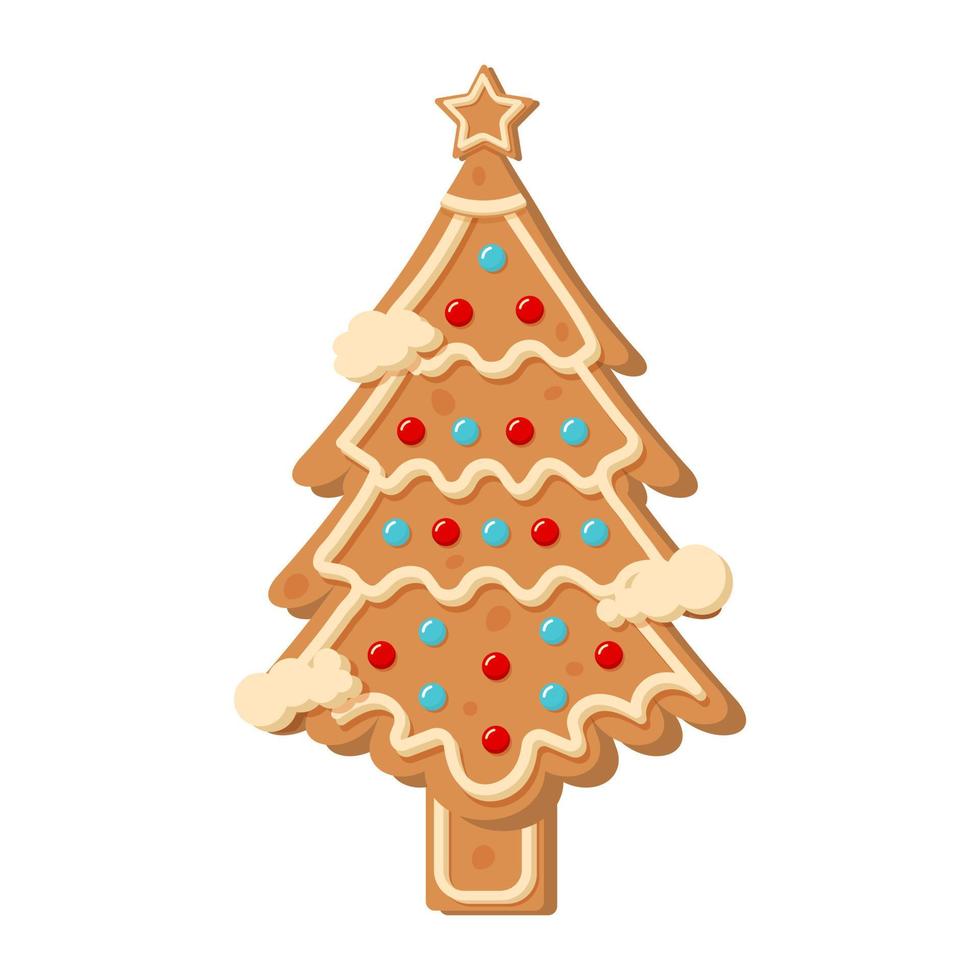 árvore de Natal de gengibre. biscoito doce caseiro com cobertura. vetor