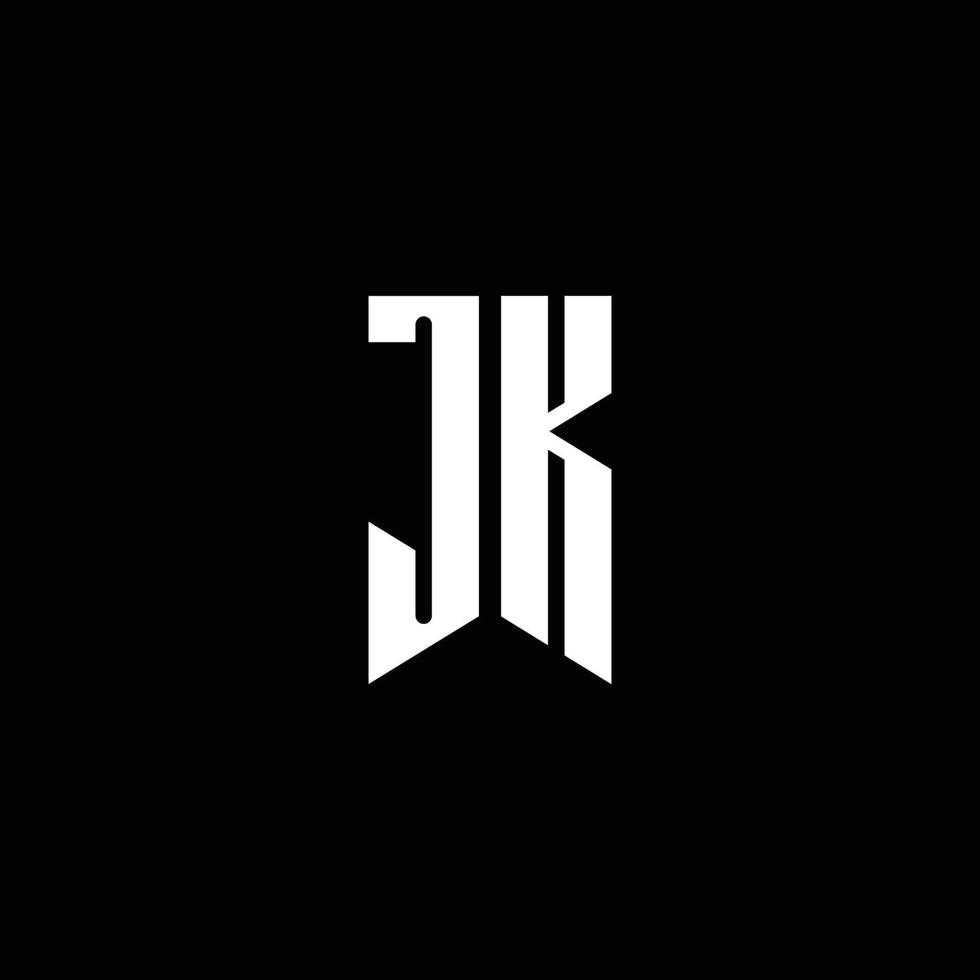 Monograma do logotipo da jk com o estilo do emblema isolado em fundo preto vetor