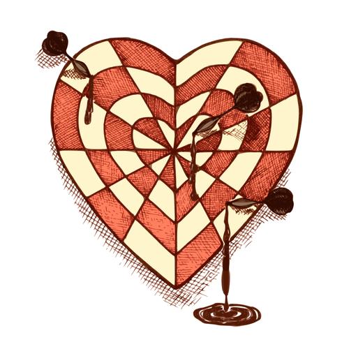 Coração em forma de alvo com emblema de setas vetor