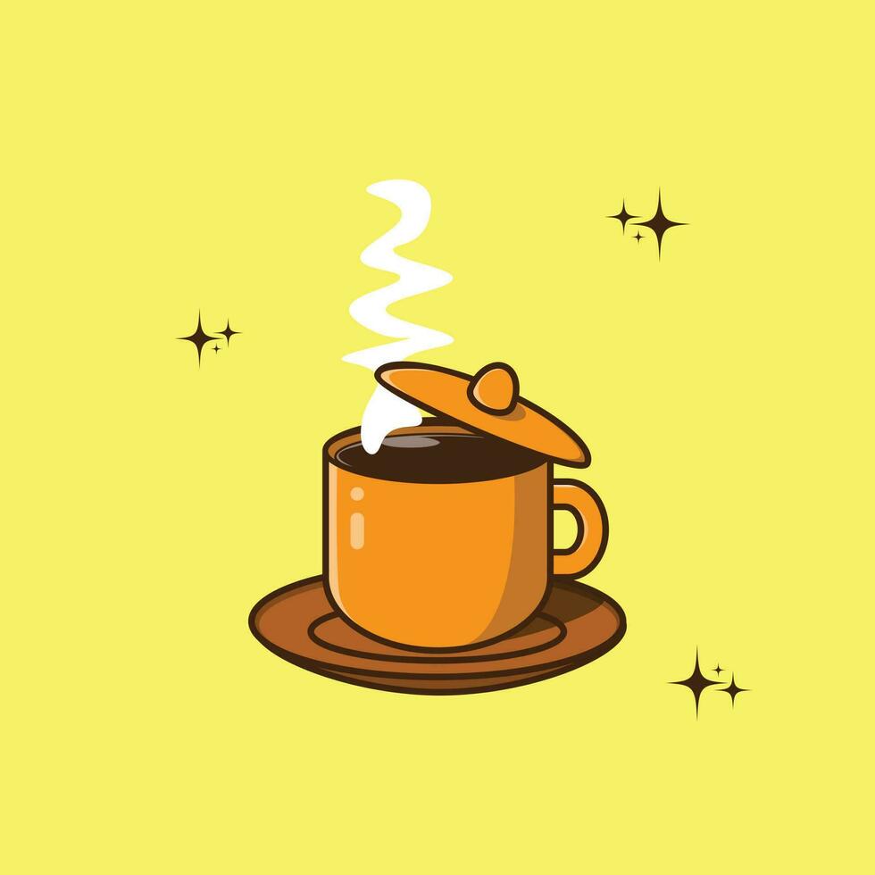 ilustração do ícone do vetor dos desenhos animados de uma xícara de café quente esfumaçado. ícone de conceito isolado de vetor premium. estilo cartoon plana