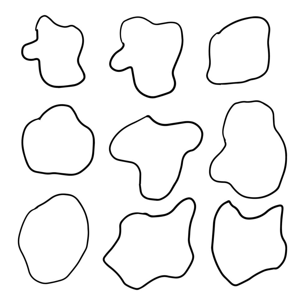 conjunto de ícones de respingo isolado no fundo branco. formas desiguais. manchas bonitas, borrões criativos, respingos. vetor