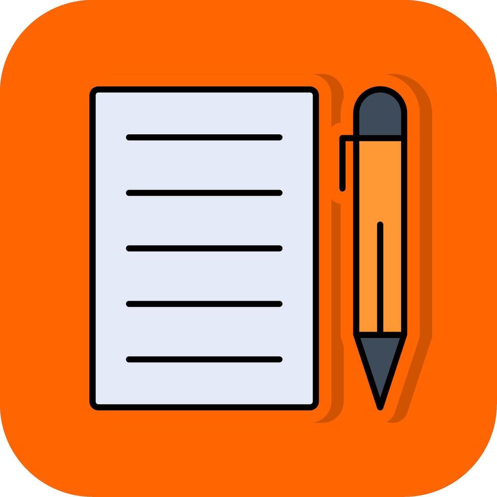 caneta e papel preenchidas laranja fundo ícone vetor