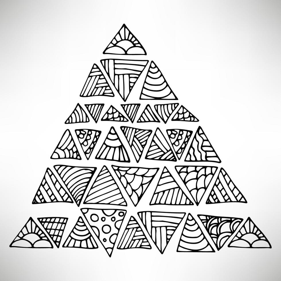 triângulo preto e branco desenhado à mão. conjunto de triângulos doodle. telhas geométricas triangulares. vetor