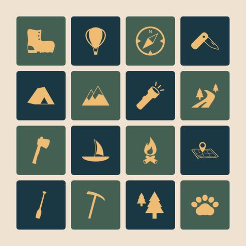 Conjunto de ícones plana de acampamento ao ar livre turismo vetor