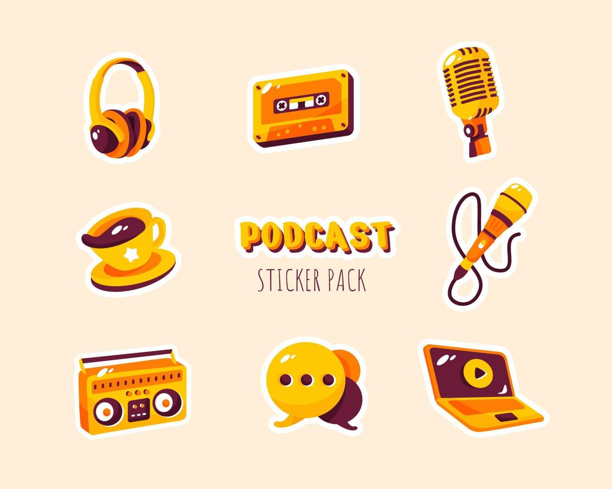 pacote de adesivos de elemento de podcast vetor