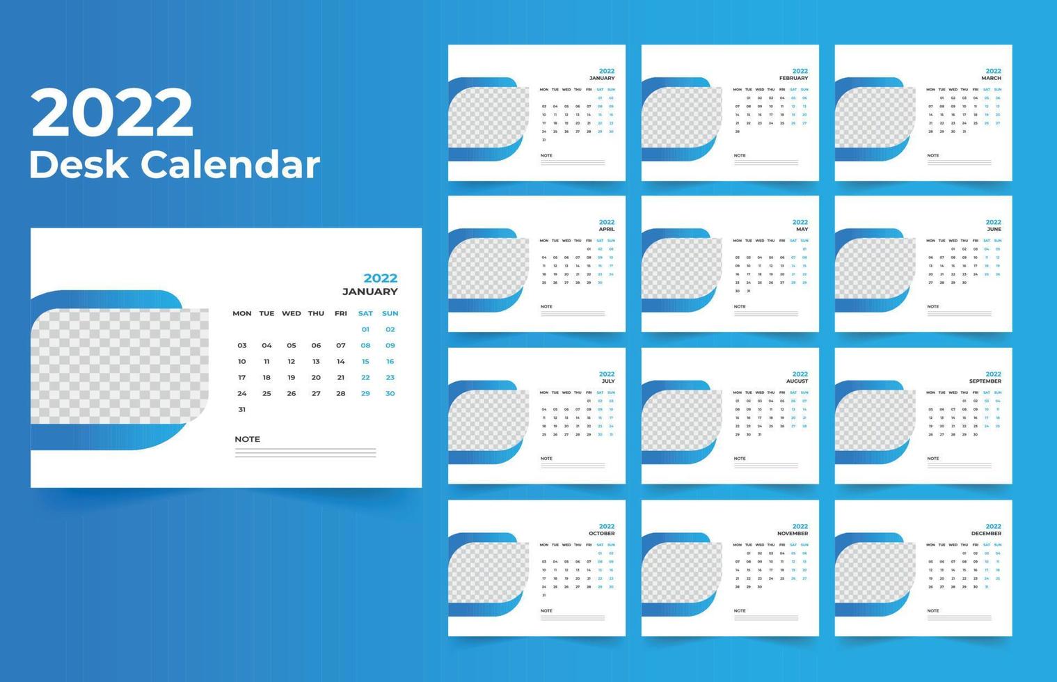 Modelo de design de calendário de mesa 2022 vetor