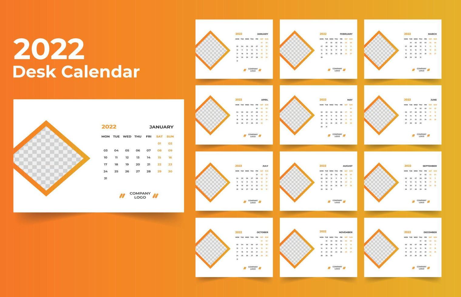 Modelo de design de calendário de mesa 2022 vetor